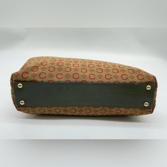 Auth Celine C Macadam Pattern Canvas x Leather Khaki Hand Bag handles have wear - Picture 4 of 16